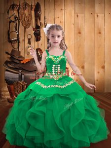 Turquoise Ball Gowns Straps Sleeveless Organza Floor Length Lace Up Embroidery and Ruffles Pageant Gowns For Girls