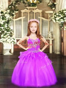 Ball Gowns Little Girl Pageant Gowns Lilac Spaghetti Straps Organza Sleeveless Floor Length Lace Up