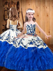Floor Length Ball Gowns Sleeveless Blue And White Pageant Dress Lace Up
