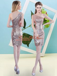 Mini Length Gold Prom Dresses One Shoulder Sleeveless Zipper