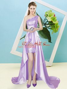 Stunning Lavender Empire Sequins Prom Evening Gown Lace Up Elastic Woven Satin and Sequined Sleeveless High Low