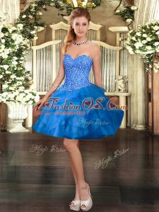 Organza Sleeveless Mini Length Dress for Prom and Beading and Ruffles