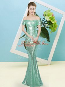 Apple Green Zipper Off The Shoulder Sequins Homecoming Dress Sequined Short Sleeves