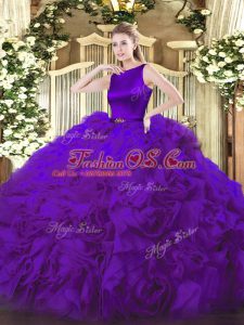 Purple Scoop Clasp Handle Belt Quince Ball Gowns Sleeveless