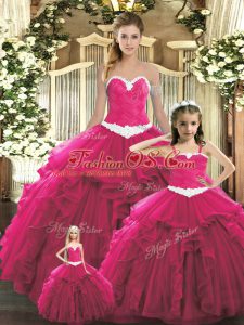 Popular Red Ball Gowns Ruffles Sweet 16 Dresses Lace Up Organza Sleeveless Floor Length