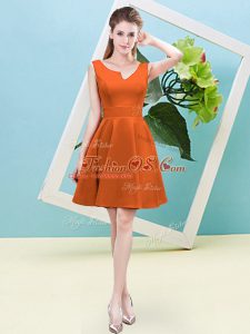 Pretty Orange Red Sleeveless Satin Zipper Bridesmaids Dress for Prom and Party and Wedding Party