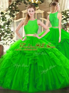 Green Tulle Zipper 15th Birthday Dress Sleeveless Floor Length Ruffles