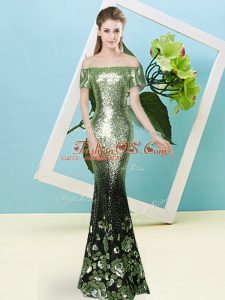 Yellow Green Prom Dresses Prom and Party with Sequins Off The Shoulder Short Sleeves Zipper