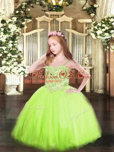 Yellow Green Lace Up Pageant Dresses Appliques Sleeveless Floor Length