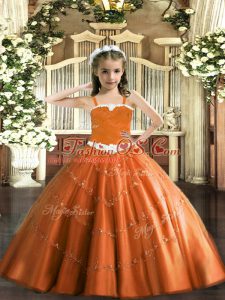 Perfect Rust Red Sleeveless Appliques Floor Length Pageant Dress Wholesale