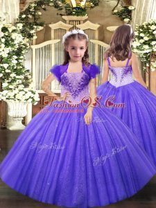 High End Tulle Straps Sleeveless Lace Up Beading Little Girls Pageant Gowns in Lavender