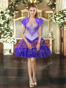 Excellent Purple Lace Up Prom Party Dress Beading and Ruffles Sleeveless Mini Length