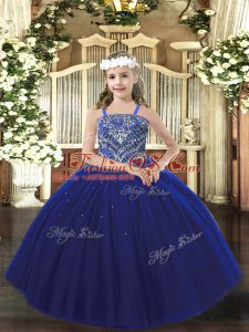 On Sale Royal Blue Straps Lace Up Beading Little Girl Pageant Gowns Sleeveless