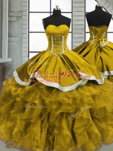 High End Brown Lace Up Sweetheart Beading and Ruffles Sweet 16 Dress Organza Sleeveless