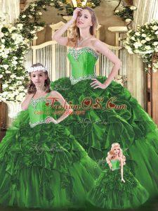 Ball Gowns Quince Ball Gowns Green Sweetheart Organza Sleeveless Floor Length Lace Up