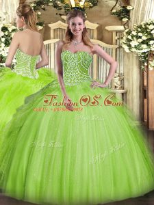 Yellow Green Sweetheart Lace Up Beading and Ruffles Sweet 16 Dresses Sleeveless