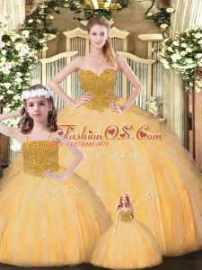 Chic Gold Sleeveless Beading Floor Length Sweet 16 Dress