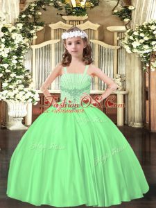 Trendy Ball Gowns Kids Pageant Dress Green Straps Satin Sleeveless Floor Length Lace Up
