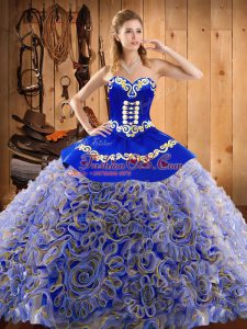 Super With Train Lace Up Ball Gown Prom Dress Multi-color for Military Ball and Sweet 16 and Quinceanera with Embroidery Sweep Train