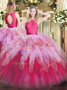 Lovely Sleeveless Organza Floor Length Zipper Sweet 16 Dresses in Multi-color with Ruffles