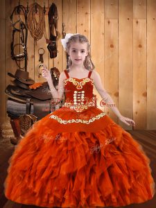 On Sale Straps Sleeveless Organza Little Girls Pageant Dress Embroidery and Ruffles Lace Up