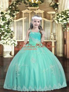 Ball Gowns Pageant Dress Toddler Apple Green Straps Tulle Sleeveless Floor Length Lace Up
