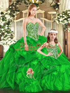 Floor Length Green Sweet 16 Quinceanera Dress Organza Sleeveless Beading and Ruffles