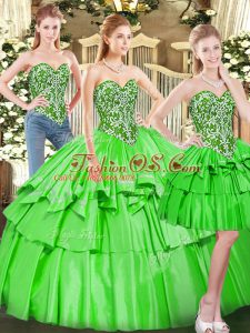 Sleeveless Beading and Ruffled Layers Lace Up Sweet 16 Dress