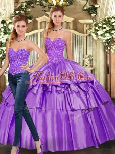 Hot Selling Eggplant Purple Sweetheart Lace Up Beading and Ruffled Layers Quinceanera Dress Sleeveless