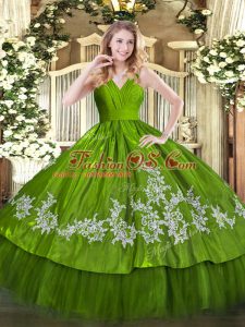 Fashion Olive Green Sleeveless Satin and Tulle Zipper Quinceanera Dress for Military Ball and Sweet 16 and Quinceanera