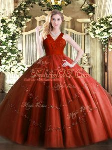 High Quality Floor Length Zipper Sweet 16 Dresses Rust Red for Military Ball and Sweet 16 and Quinceanera with Beading