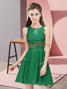 Excellent Sleeveless Mini Length Appliques Zipper Wedding Party Dress with Dark Green