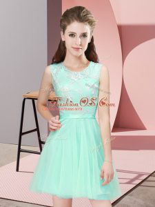 Apple Green Sleeveless Lace Mini Length Bridesmaid Dresses