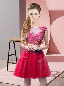 Hot Pink Prom Dress Prom and Party with Appliques Scoop Sleeveless Zipper