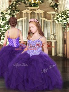 New Arrival Purple Sleeveless Tulle Lace Up Pageant Dress for Party and Quinceanera