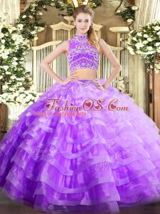 Tulle Sleeveless Floor Length Sweet 16 Quinceanera Dress and Beading and Ruffled Layers