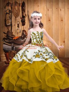 Superior Organza Sleeveless Floor Length Girls Pageant Dresses and Embroidery and Ruffles