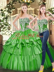 Designer Green Tulle Lace Up Sweet 16 Dresses Sleeveless Floor Length Beading and Ruffled Layers