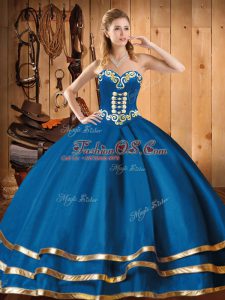 Most Popular Blue Lace Up Sweetheart Embroidery Sweet 16 Dress Organza Sleeveless
