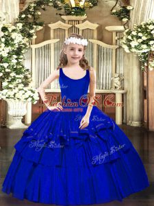 Inexpensive Ball Gowns Pageant Dresses Royal Blue Scoop Organza Sleeveless Floor Length Zipper