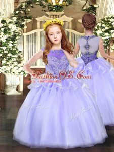 Organza Scoop Sleeveless Zipper Beading Winning Pageant Gowns in Lavender