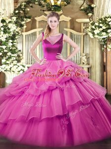 Eye-catching Lilac Quinceanera Gowns Sweet 16 and Quinceanera with Beading and Appliques Scoop Sleeveless Side Zipper