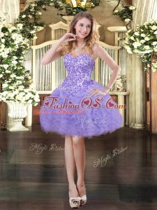 Superior Organza Sweetheart Sleeveless Lace Up Appliques and Ruffles and Pick Ups Prom Gown in Lavender