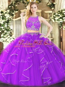 Fantastic Scoop Sleeveless Zipper Sweet 16 Dress Purple Organza