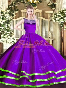 Ball Gowns Sweet 16 Quinceanera Dress Purple Scoop Organza Sleeveless Floor Length Zipper