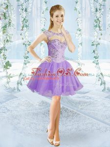 Mini Length Lavender Prom Gown Scoop Sleeveless Lace Up