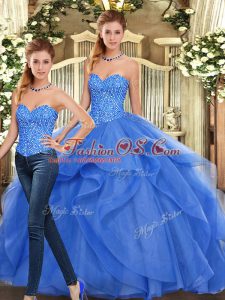 Floor Length Ball Gowns Sleeveless Blue Quinceanera Dress Lace Up