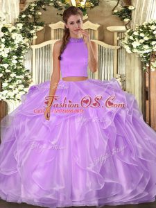 Floor Length Two Pieces Sleeveless Lilac Quinceanera Gowns Backless