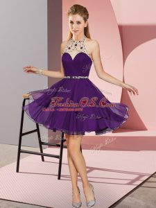 Adorable Purple Halter Top Zipper Beading Homecoming Dress Sleeveless