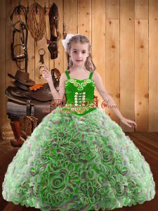 Hot Selling Embroidery and Ruffles Glitz Pageant Dress Multi-color Lace Up Sleeveless Floor Length